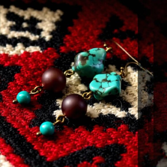 Handmade for the Wild@Heart! Turquoise Magnesite Dangle Earrings - Southwestern - Picture 5 of 13